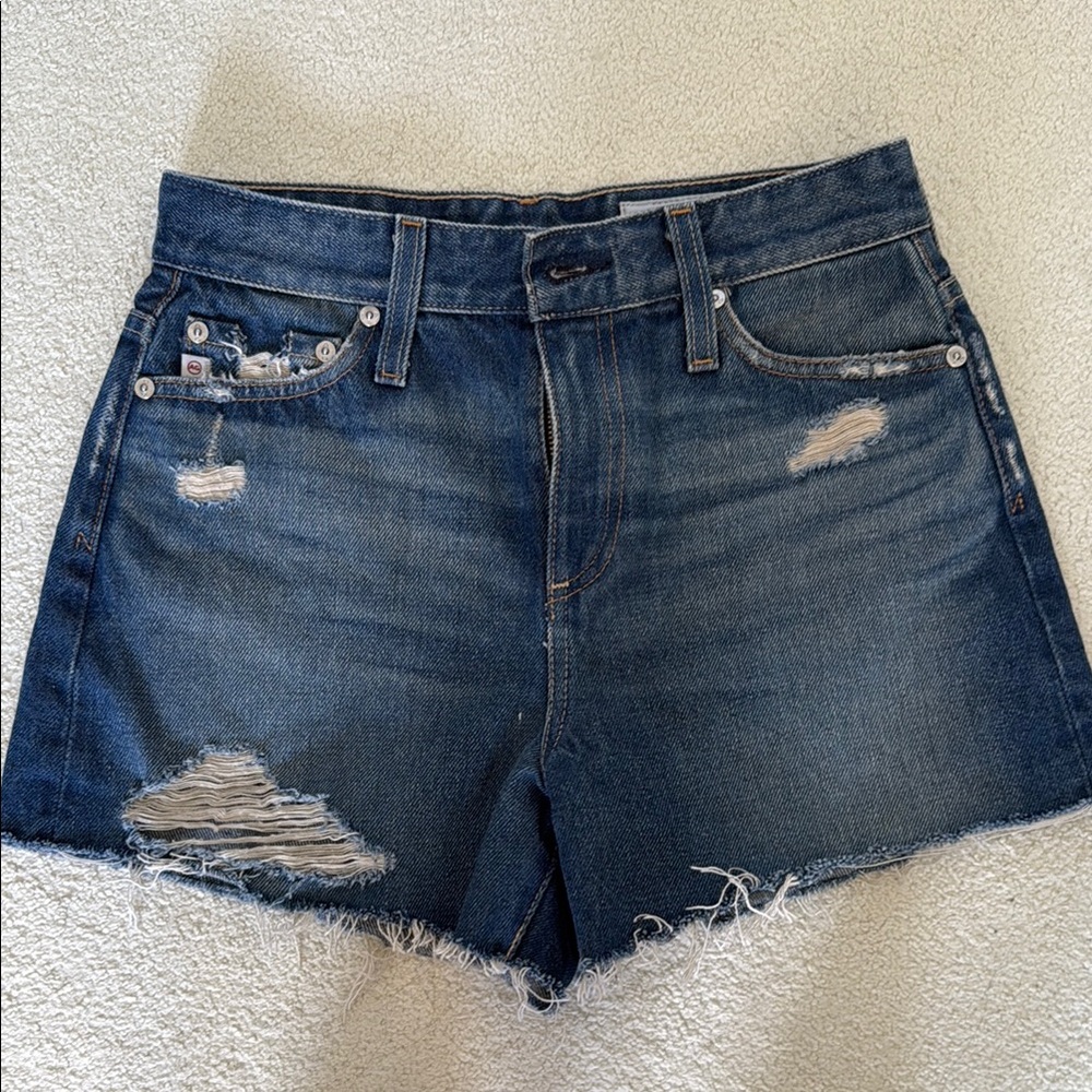 Ag Adriano Goldschmied Blue Jean Shorts Distressed